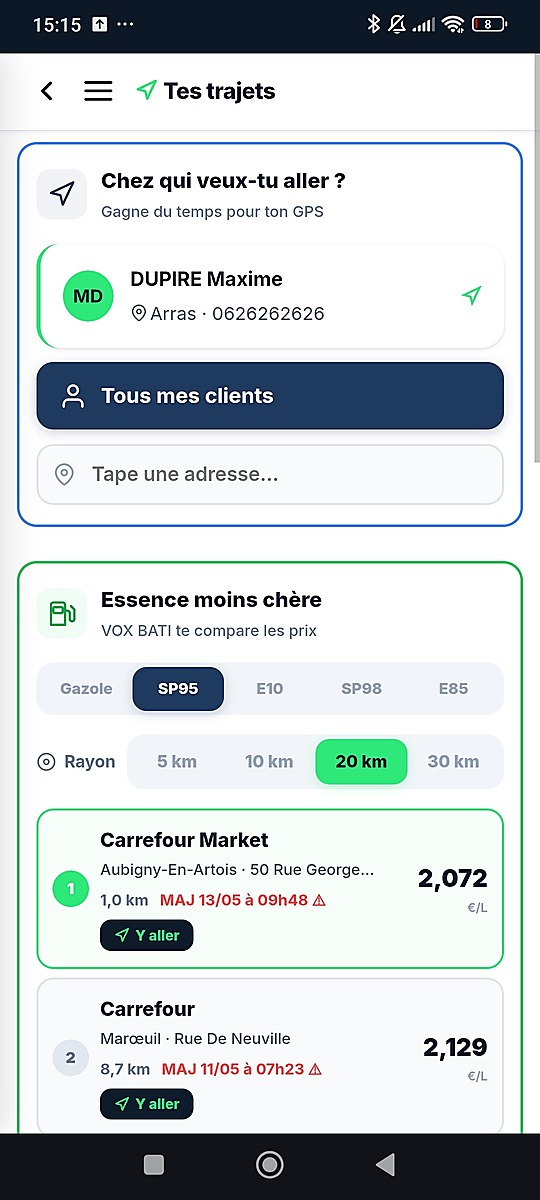 Navigation GPS vers les clients plus comparateur essence moins chere